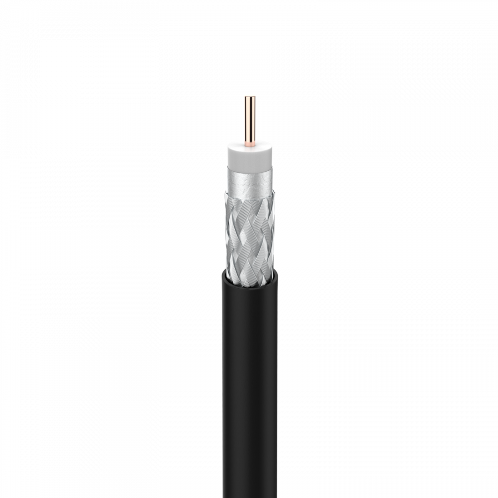 Câble Coaxial TV 100m EDISION OCX-100 Cuivre CU/AL - Double Blindage Classe A, Extérieur/Intérieur PE Noir RG6