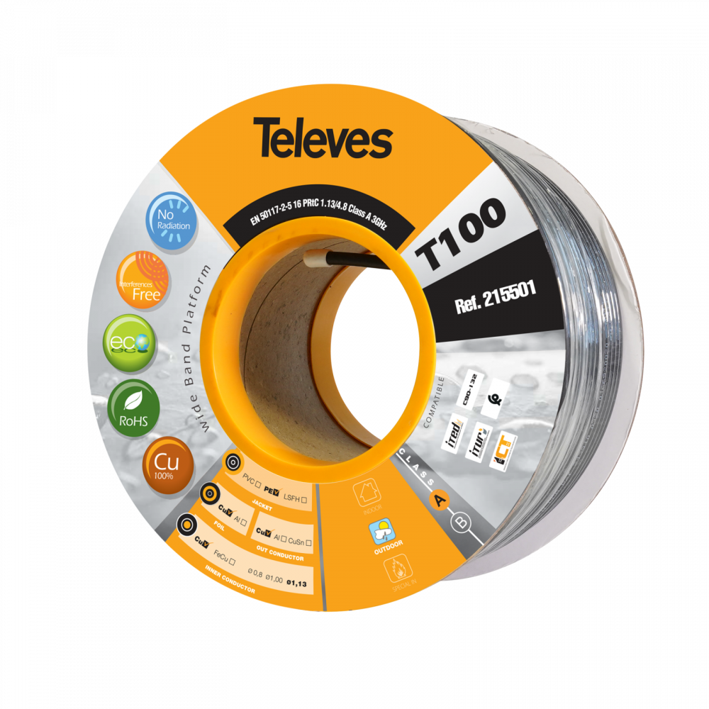 T100plus 16PRtC coaxial cable Fca Euroclass, A Class shielded