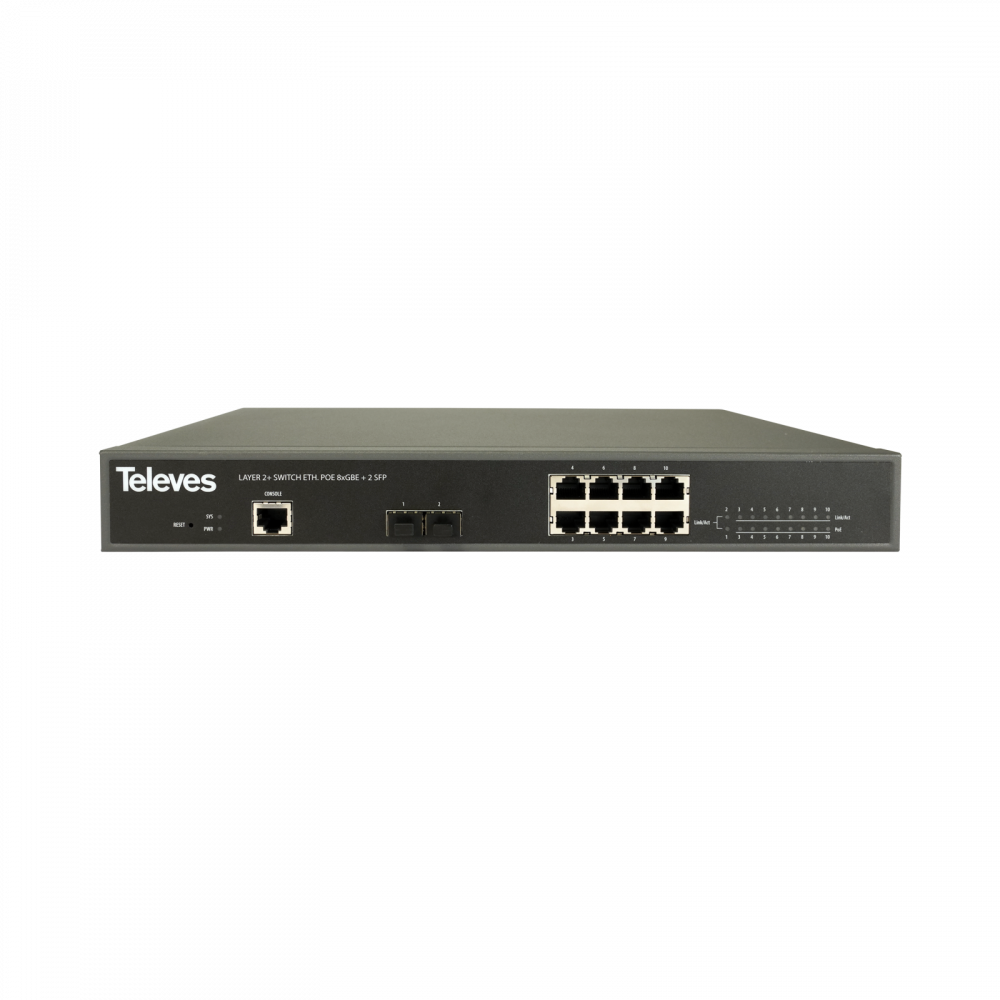 Ethernet Switch Layer 2+ 8xGbE (PoE+, 130W) + 2xSFP (1Gbps)