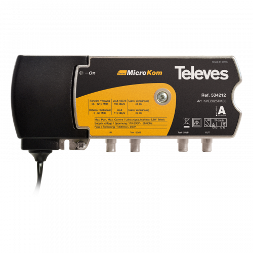 Central MicroKom de línea (1GHz - Ganancia: 20/25dB) Canal de retorno activo/pasivo: 5-65MHz