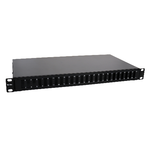 Bandeau F.O. pour rack 19" 1U, pour 24 adaptateurs optiques "SC" Duplex ou "LC" Quad